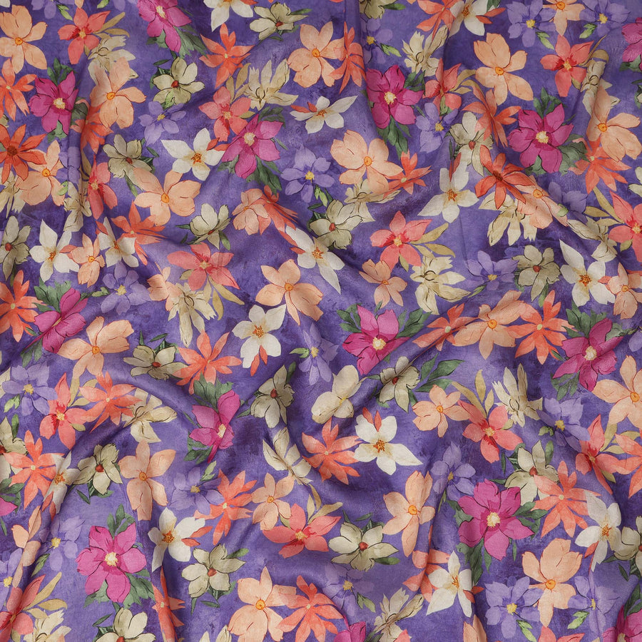 Purple Multicolor Floral Printed Viscose Modal Satin Fabric Soft Smooth Lightweight Flowing Botanical Flower Pattern Dress Sewing Material 110 Cms Width Made In India-D28311