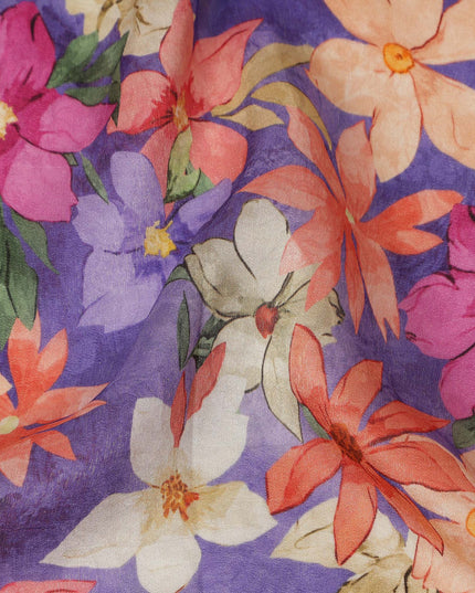 Purple Multicolor Floral Printed Viscose Modal Satin Fabric Soft Smooth Lightweight Flowing Botanical Flower Pattern Dress Sewing Material 110 Cms Width Made In India-D28311