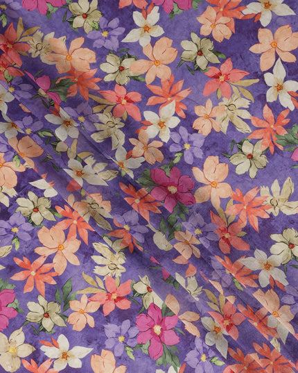 Purple Multicolor Floral Printed Viscose Modal Satin Fabric Soft Smooth Lightweight Flowing Botanical Flower Pattern Dress Sewing Material 110 Cms Width Made In India-D28311