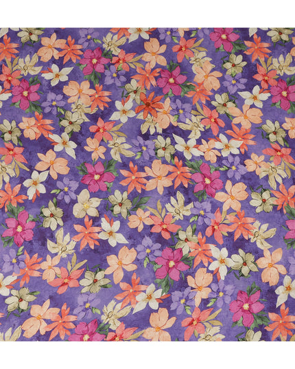 Purple Multicolor Floral Printed Viscose Modal Satin Fabric Soft Smooth Lightweight Flowing Botanical Flower Pattern Dress Sewing Material 110 Cms Width Made In India-D28311