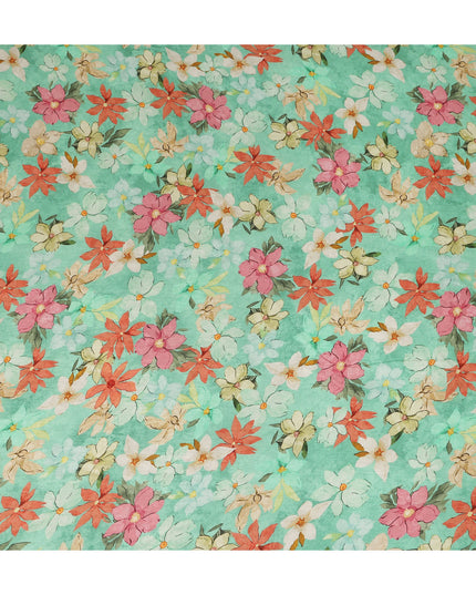 Mint Green Floral Printed Viscose Modal Satin Fabric Soft Smooth Lightweight Dress Craft Fabric 110 Cms Width Flowing Floral Pattern Premium Apparel Material Made In India Textile Origin-D28309