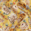 Mustard Yellow Vintage Rose Floral Printed Viscose Modal Satin Fabric Soft Smooth Lightweight Botanical Flower Pattern Elegant Dress Sewing Fabric 110 Cms Width Made In India-D28320