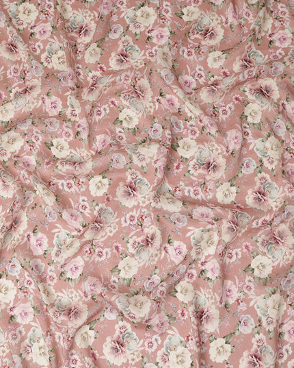 Dusty Pink Vintage Floral Printed Viscose Modal Satin Fabric Soft Smooth Lightweight Flowing Floral Dress Craft Sewing Material Elegant Botanical Pattern 110 Cms Width Made In India-D28310 Regal Fabrics