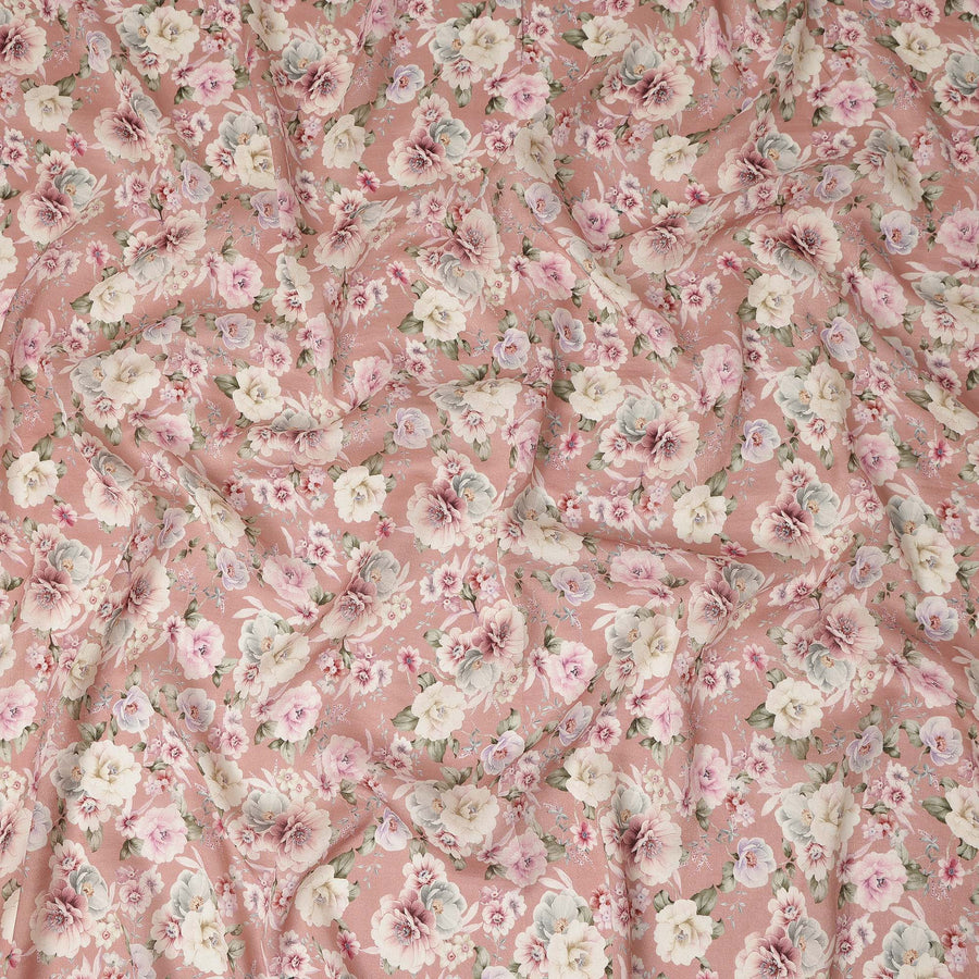 Dusty Pink Vintage Floral Printed Viscose Modal Satin Fabric Soft Smooth Lightweight Flowing Floral Dress Craft Sewing Material Elegant Botanical Pattern 110 Cms Width Made In India-D28310 Regal Fabrics