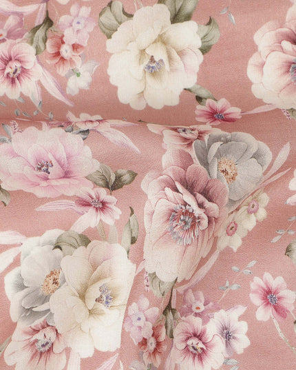 Dusty Pink Vintage Floral Printed Viscose Modal Satin Fabric Soft Smooth Lightweight Flowing Floral Dress Craft Sewing Material Elegant Botanical Pattern 110 Cms Width Made In India-D28310 Regal Fabrics