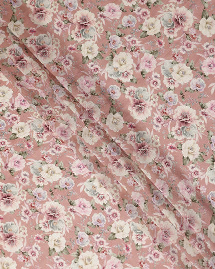 Dusty Pink Vintage Floral Printed Viscose Modal Satin Fabric Soft Smooth Lightweight Flowing Floral Dress Craft Sewing Material Elegant Botanical Pattern 110 Cms Width Made In India-D28310 Regal Fabrics