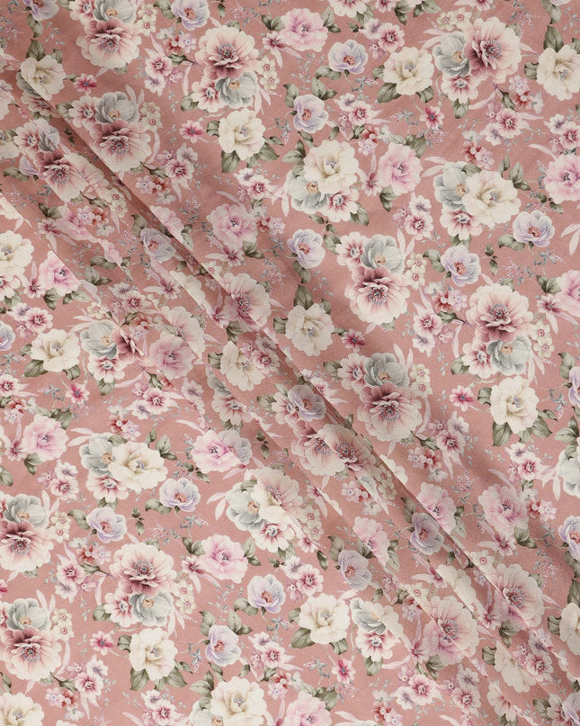 Dusty Pink Vintage Floral Printed Viscose Modal Satin Fabric Soft Smooth Lightweight Flowing Floral Dress Craft Sewing Material Elegant Botanical Pattern 110 Cms Width Made In India-D28310