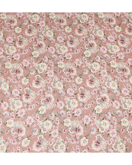 Dusty Pink Vintage Floral Printed Viscose Modal Satin Fabric Soft Smooth Lightweight Flowing Floral Dress Craft Sewing Material Elegant Botanical Pattern 110 Cms Width Made In India-D28310 Regal Fabrics