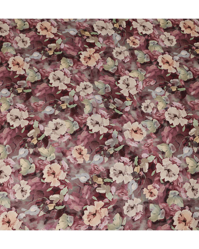Maroon Floral Printed Viscose Modal Satin Fabric 110 Cms India Origin-D27566