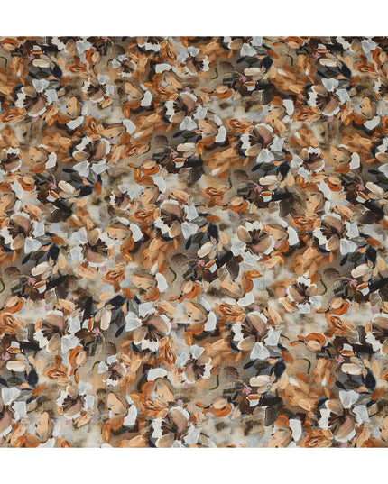 Beige Brown Abstract Floral Printed Viscose Modal Satin Fabric 110 Cms India Origin-D27564