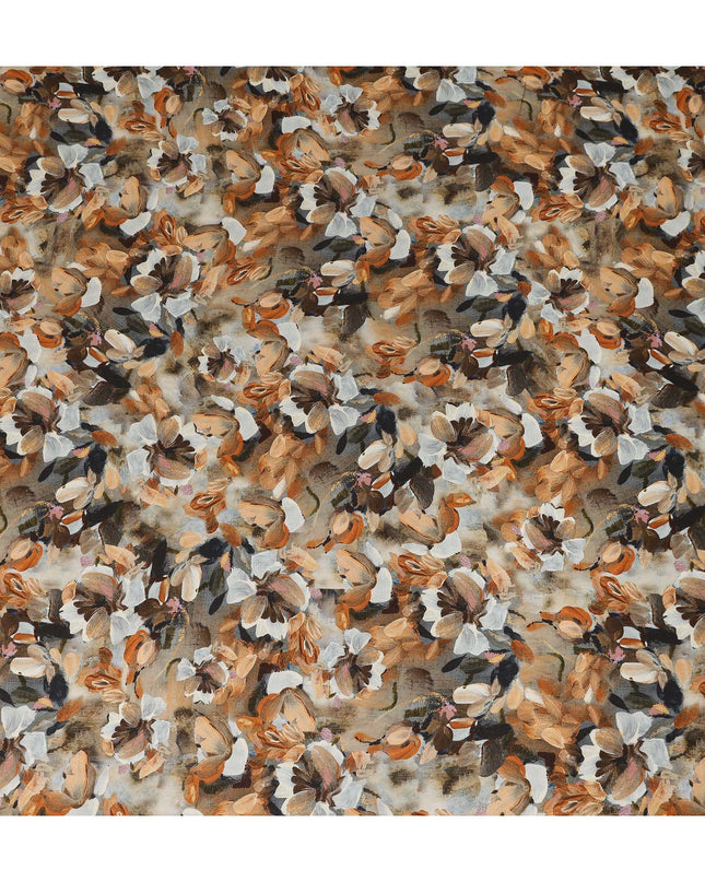 Beige Brown Abstract Floral Printed Viscose Modal Satin Fabric 110 Cms India Origin-D27564