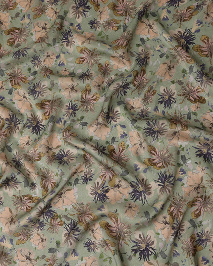 Sage Green Floral Pure Viscose Modal Satin Fabric 110cm