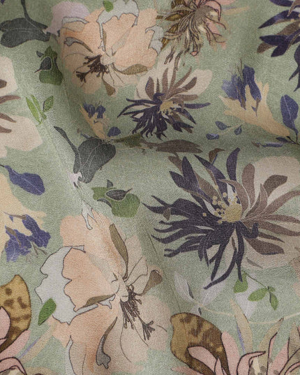 Sage Green Floral Pure Viscose Modal Satin Fabric 110cm