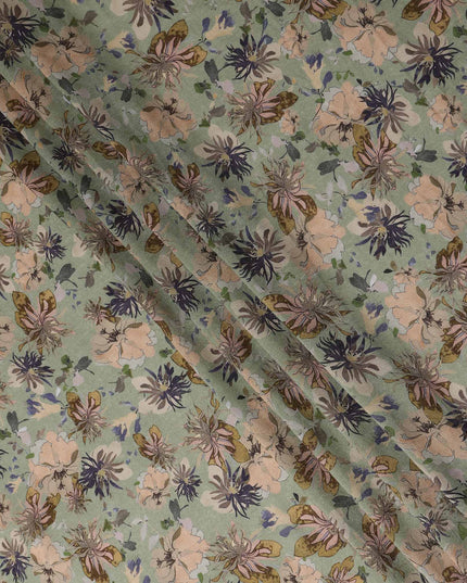 Sage Green Floral Pure Viscose Modal Satin Fabric 110cm