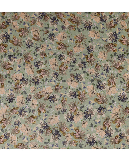 Sage Green Floral Pure Viscose Modal Satin Fabric 110cm