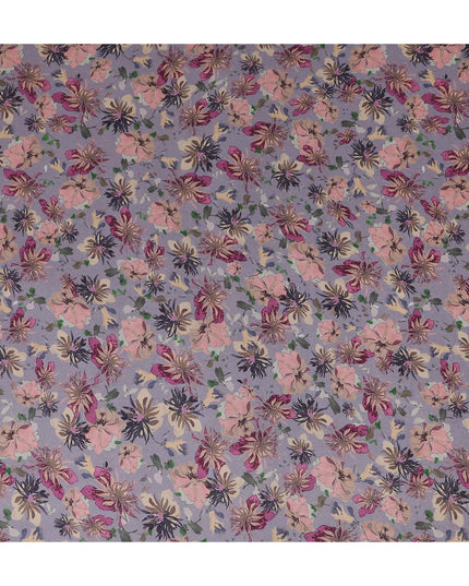 Dusty Lilac Grey Floral Pure Viscose Modal Satin Fabric