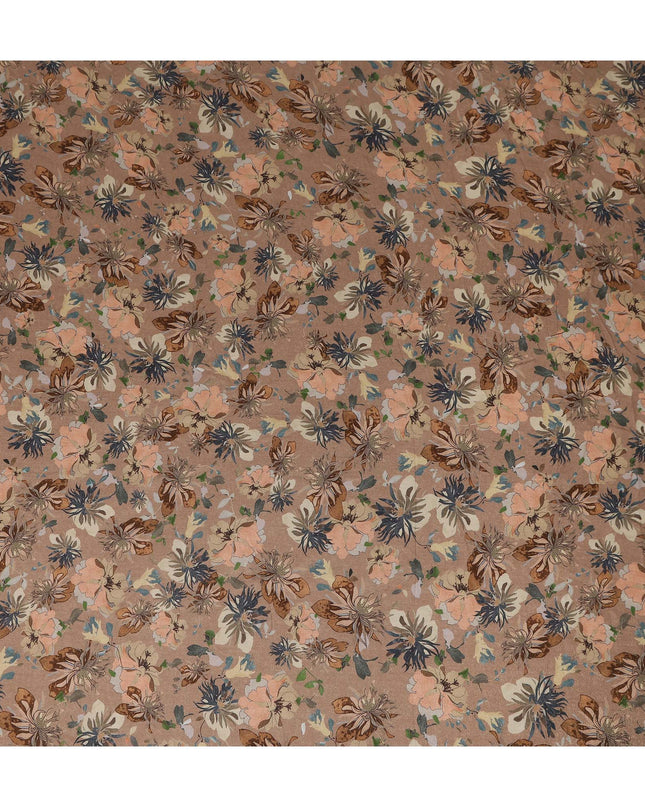 Brown Floral Printed Viscose Modal Satin Fabric 110 Cms India Origin-D27565