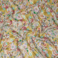 Mustard Yellow Abstract Floral Printed Viscose Modal Satin Fabric 110 Cms India Origin-D27570