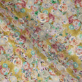 Mustard Yellow Abstract Floral Printed Viscose Modal Satin Fabric 110 Cms India Origin-D27570