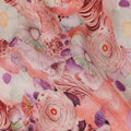 Peach Coral Abstract Floral Printed Viscose Modal Satin Fabric 110 Cms India Origin-D27569
