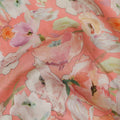 Coral Peach Floral Pure Viscose Modal Satin Fabric 110cm