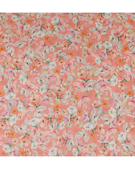 Coral Peach Floral Pure Viscose Modal Satin Fabric 110cm