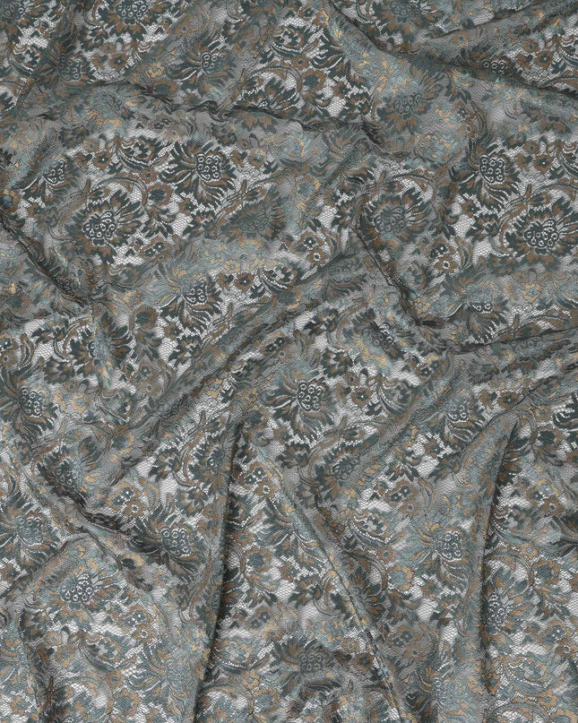 Slate Grey Floral Metallic Embroidered Synthetic Lace Fabric Premium Design 110 Cms Made in South Korea-D27471