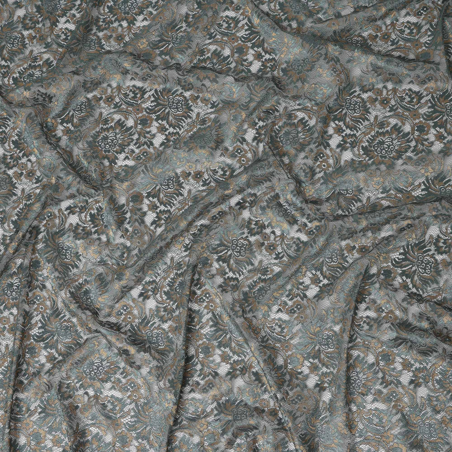 Slate Grey Floral Metallic Embroidered Synthetic Lace Fabric Premium Design 110 Cms Made in South Korea-D27471