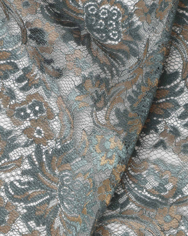 Slate Grey Floral Metallic Embroidered Synthetic Lace Fabric Premium Design 110 Cms Made in South Korea-D27471