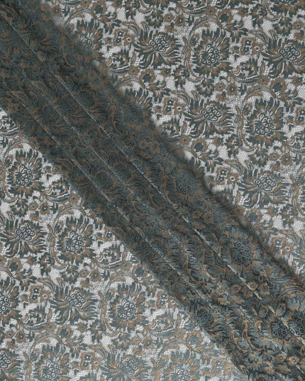 Slate Grey Floral Metallic Embroidered Synthetic Lace Fabric Premium Design 110 Cms Made in South Korea-D27471