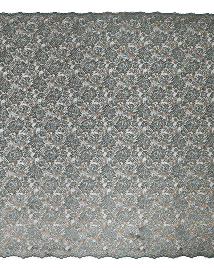 Slate Grey Floral Metallic Embroidered Synthetic Lace Fabric Premium Design 110 Cms Made in South Korea-D27471