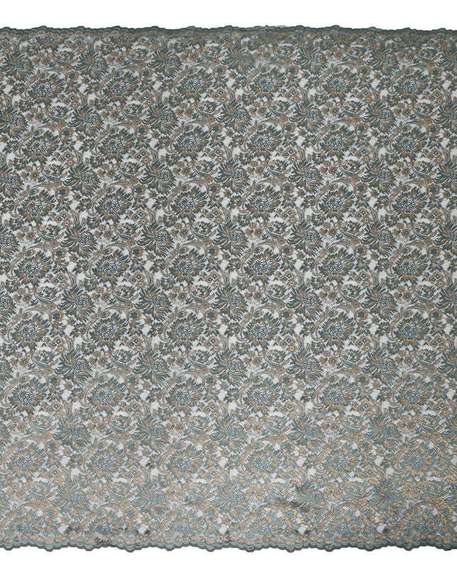 Slate Grey Floral Metallic Embroidered Synthetic Lace Fabric Premium Design 110 Cms Made in South Korea-D27471
