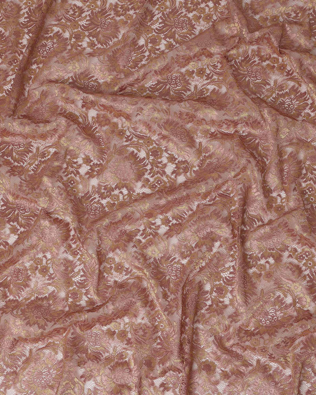 Rose Gold Floral Metallic Embroidered Synthetic Lace Fabric Elegant Design 110 Cms Made in South Korea-D27465