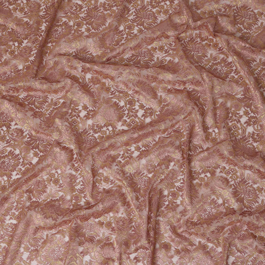 Rose Gold Floral Metallic Embroidered Synthetic Lace Fabric Elegant Design 110 Cms Made in South Korea-D27465