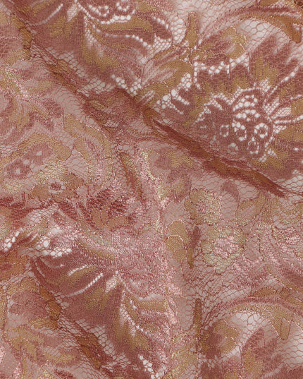 Rose Gold Floral Metallic Embroidered Synthetic Lace Fabric Elegant Design 110 Cms Made in South Korea-D27465