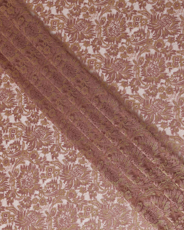 Rose Gold Floral Metallic Embroidered Synthetic Lace Fabric Elegant Design 110 Cms Made in South Korea-D27465