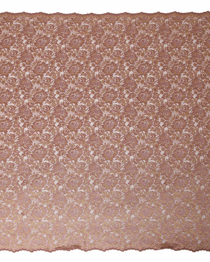 Rose Gold Floral Metallic Embroidered Synthetic Lace Fabric Elegant Design 110 Cms Made in South Korea-D27465
