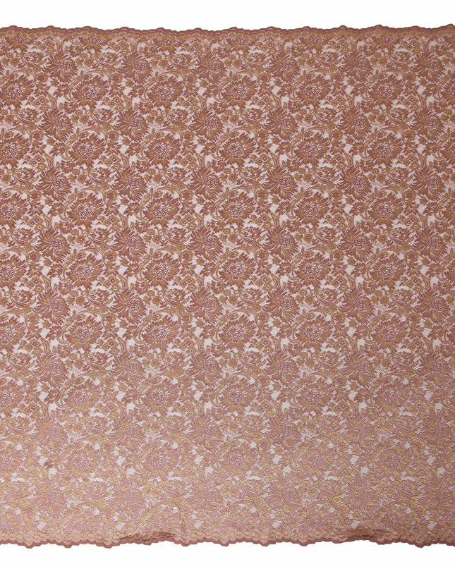 Rose Gold Floral Metallic Embroidered Synthetic Lace Fabric Elegant Design 110 Cms Made in South Korea-D27465