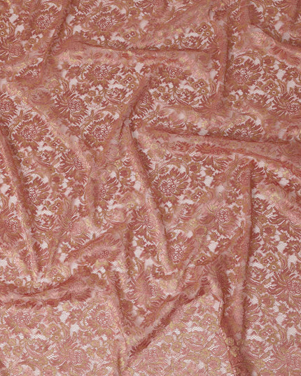 Blush Pink Floral Metallic Embroidered Synthetic Lace Fabric Elegant Pattern 110 Cms Made in South Korea-D27468