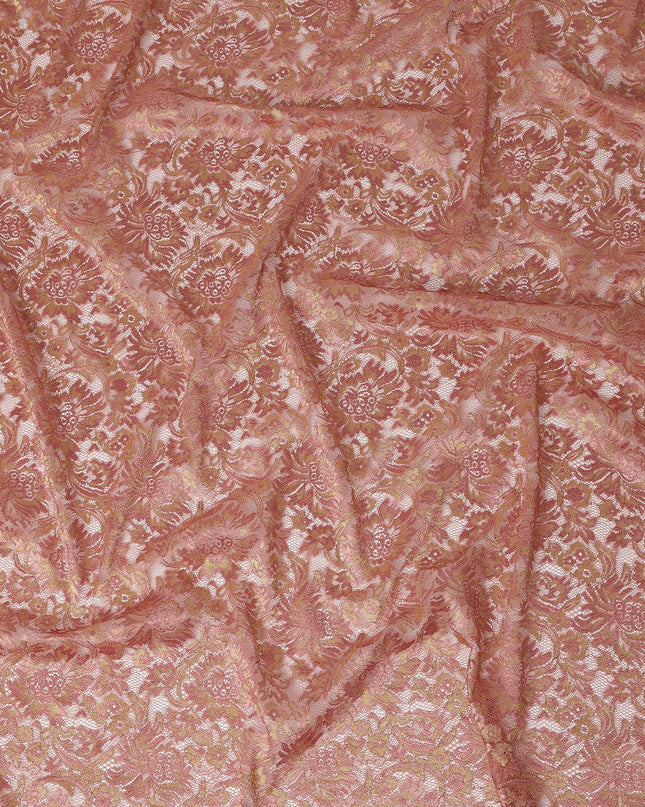 Blush Pink Floral Metallic Embroidered Synthetic Lace Fabric Elegant Pattern 110 Cms Made in South Korea-D27468