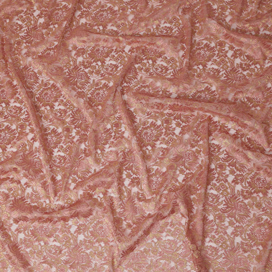 Blush Pink Floral Metallic Embroidered Synthetic Lace Fabric Elegant Pattern 110 Cms Made in South Korea-D27468