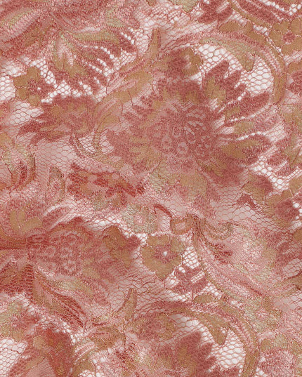 Blush Pink Floral Metallic Embroidered Synthetic Lace Fabric Elegant Pattern 110 Cms Made in South Korea-D27468