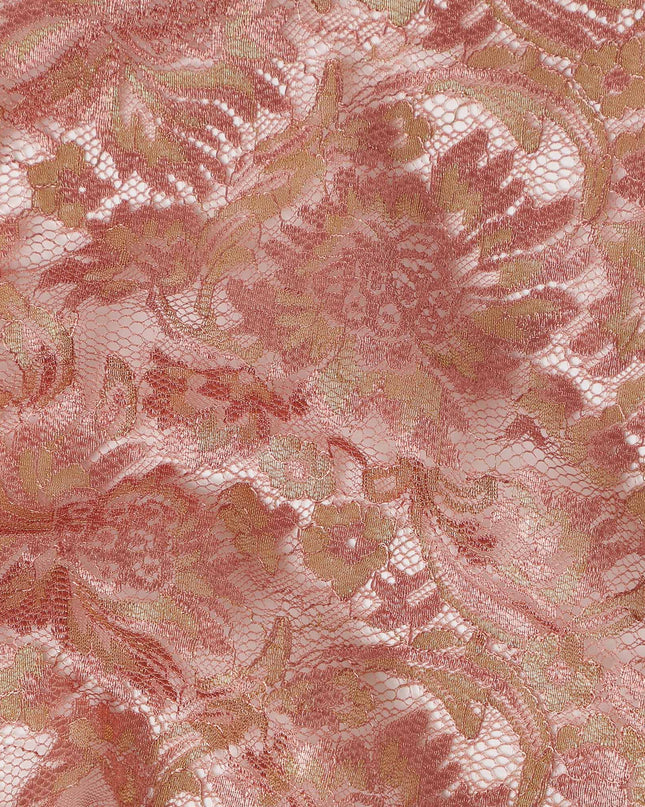 Blush Pink Floral Metallic Embroidered Synthetic Lace Fabric Elegant Pattern 110 Cms Made in South Korea-D27468