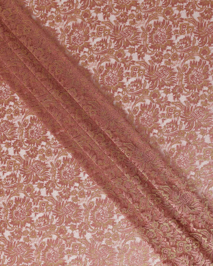 Blush Pink Floral Metallic Embroidered Synthetic Lace Fabric Elegant Pattern 110 Cms Made in South Korea-D27468