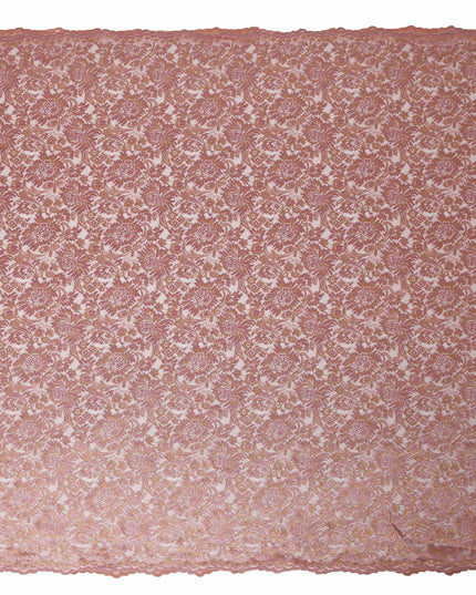 Rose Pink Floral Metallic Embroidered Synthetic Lace Fabric Elegant Shimmer Design 110 Cms Width Made in South Korea-D27462