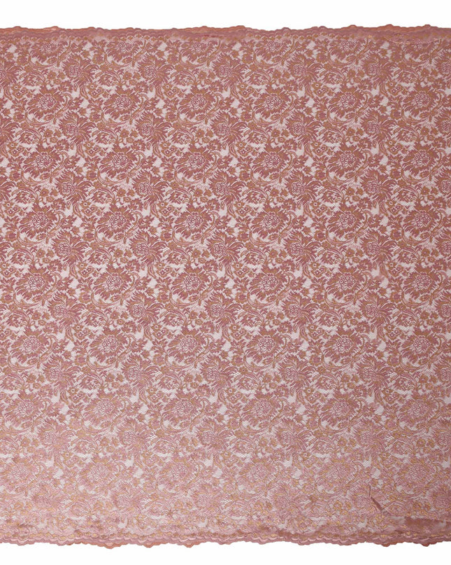 Rose Pink Floral Metallic Embroidered Synthetic Lace Fabric Elegant Shimmer Design 110 Cms Width Made in South Korea-D27462