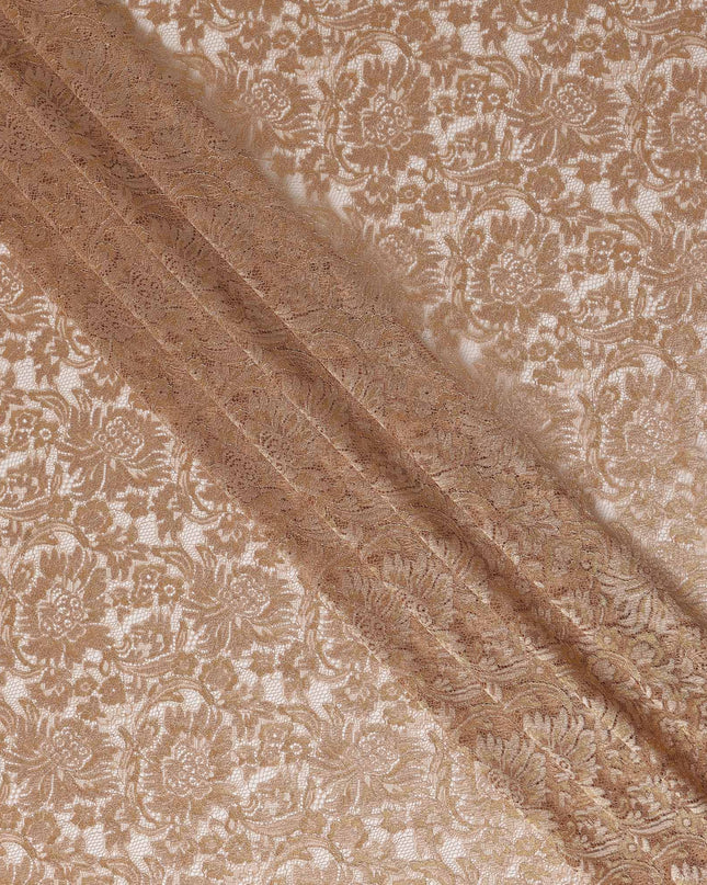 Champagne Gold Floral Metallic Embroidered Synthetic Lace Fabric Luxury Pattern 110 Cms Made in South Korea-D27469