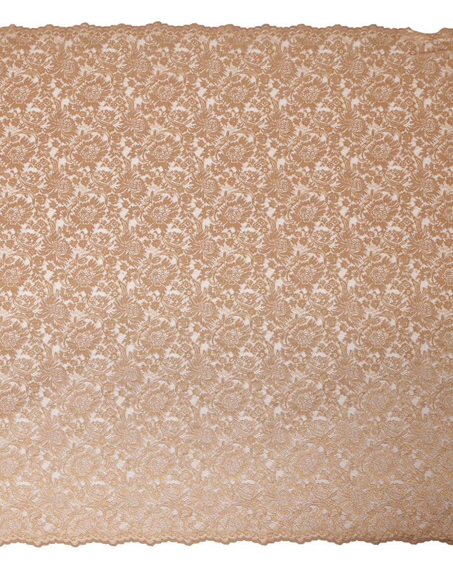 Champagne Gold Floral Metallic Embroidered Synthetic Lace Fabric Luxury Pattern 110 Cms Made in South Korea-D27469