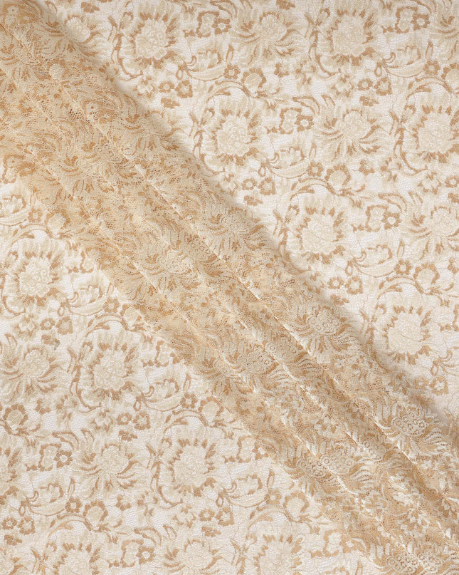 Ivory Floral Metallic Embroidered Synthetic Lace Fabric Premium Design 110 Cms Made in South Korea-D27475