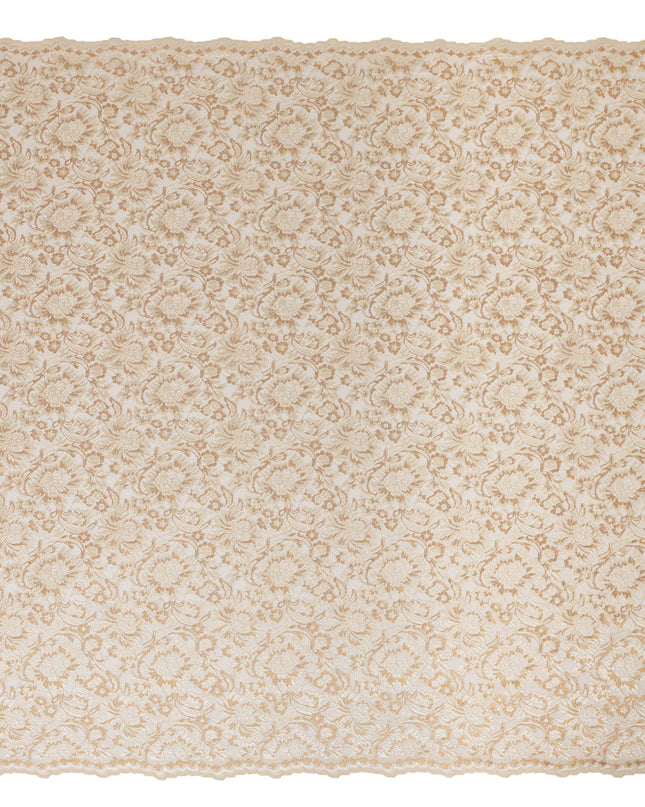 Ivory Floral Metallic Embroidered Synthetic Lace Fabric Premium Design 110 Cms Made in South Korea-D27475